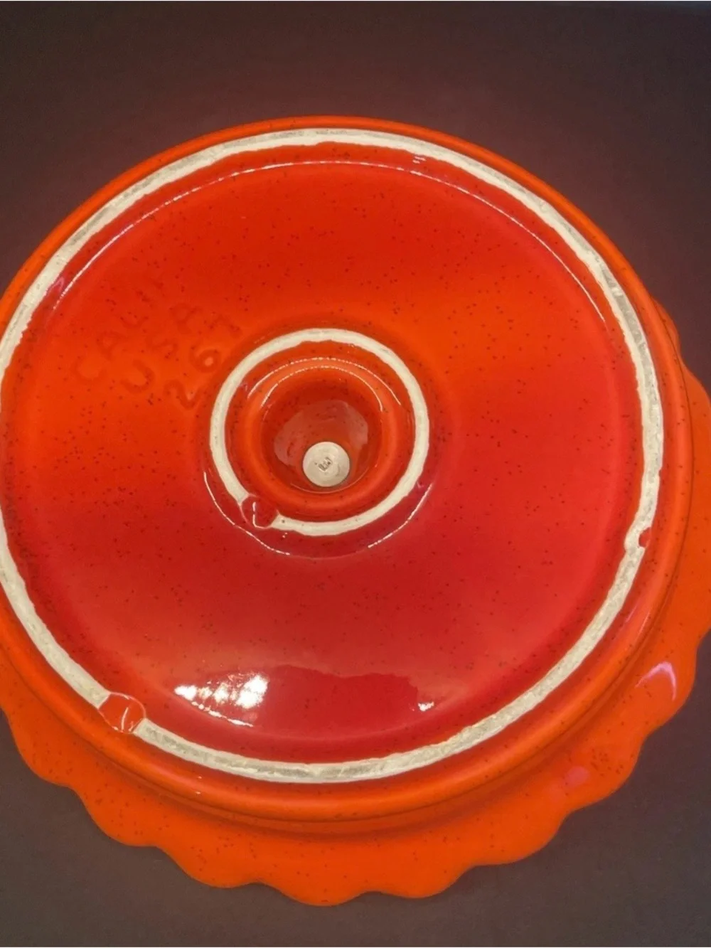 USA pottery Orange Ceramic 3-Section Serving Tray with Gold Handle MCM